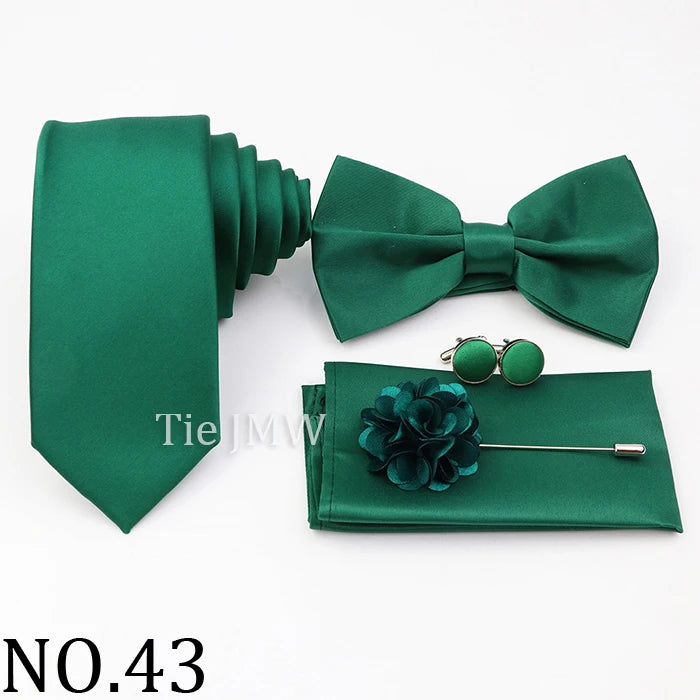 Hot Sale Pink Purple Sage Green Tie Set Polyester Necktie Bowtie Cufflink Brooch For Groom Suit Wedding Cravat Shirt Accessory