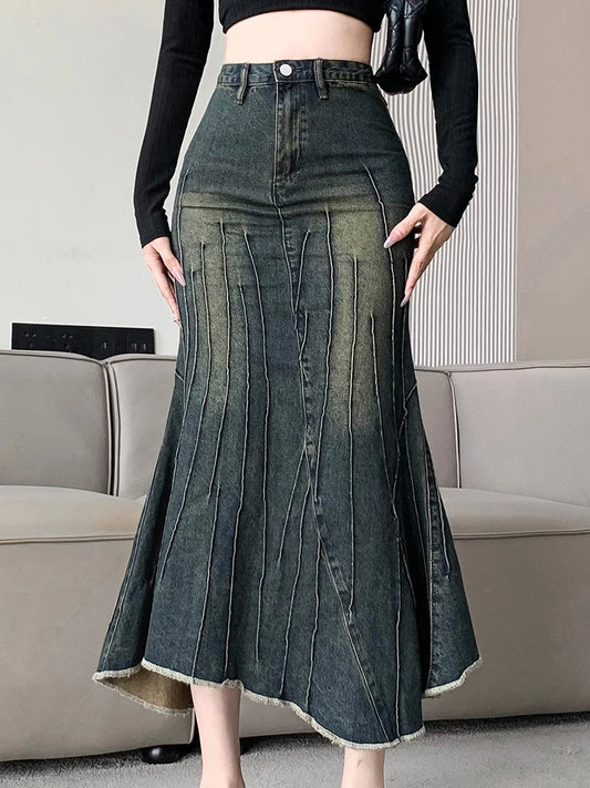 Vintage Ripped Women  Skirt 2023 New Fashion Y2K Streetwear Jeans Skirts Female Retro Casual Irregular Hip Skirts Denim