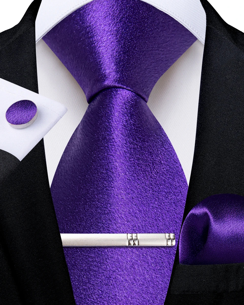 4Pcs Solid Green Brown Black Blue Red Satin 8cm Men Tie Set Handkerchief Cufflinks Wedding Party Accessories Gift for Husband