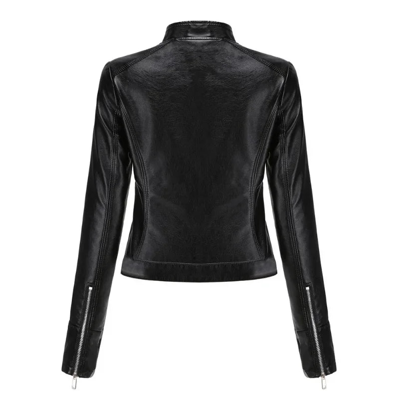 Spring Autumn Stand Collar Ladies Thin Leather Outerwear 2024 New Style Women's Leather Jacket Short Slim Fit