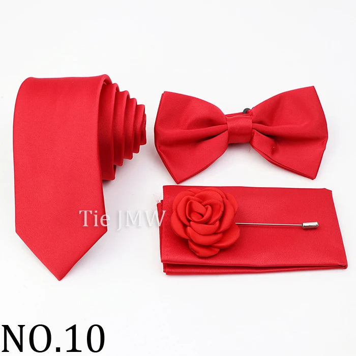 Hot Sale Pink Purple Sage Green Tie Set Polyester Necktie Bowtie Cufflink Brooch For Groom Suit Wedding Cravat Shirt Accessory