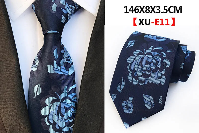 Men's Fashion Tie 8cm Silk Classic Necktie Yellow Blue Plaid Striped Flower Ties Business Wedding Mans Neckwear Gift Accessories