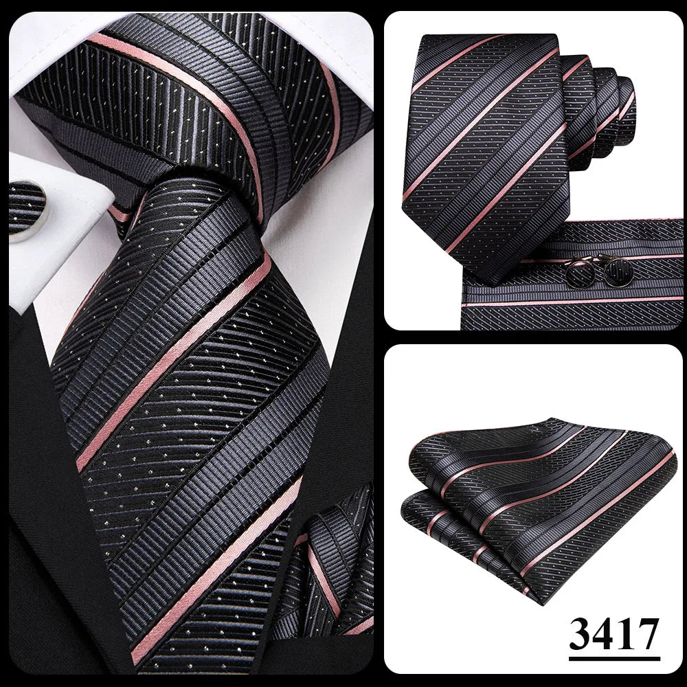 Our Brand  2025 Hi Tie Striped Sage Green Mens Fashion Necktie Handkerchief Cufflinks for Tuxedo Accessory Classic Silk Luxury Tie for Man Gift