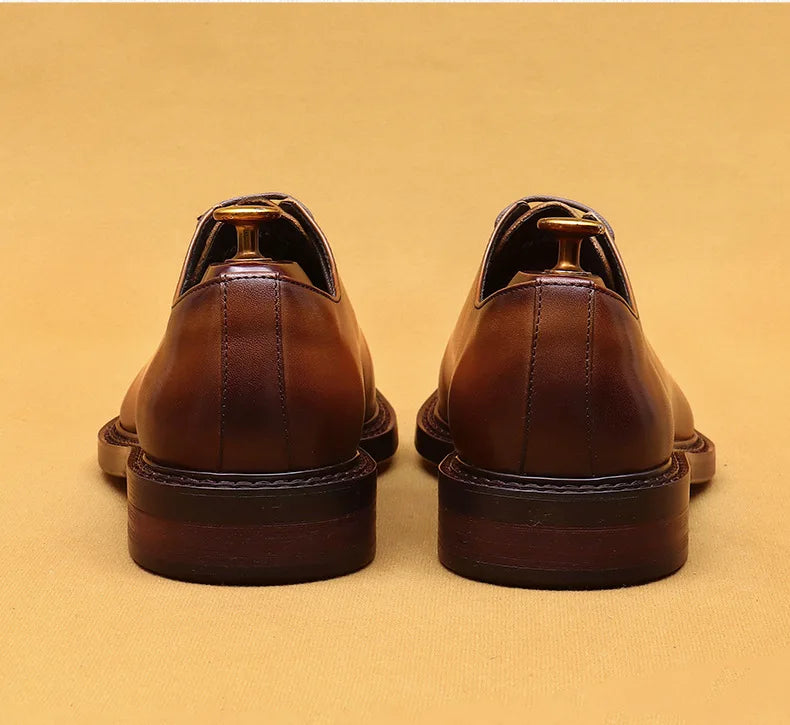 Handmade Mens Wedding Oxford Shoes Brown Genuine Leather Brogue Men's Dress Shoes Lace Up Business Formal Shoes for Men