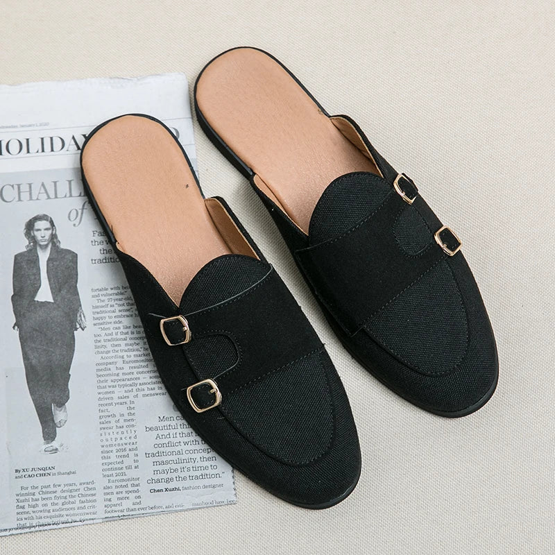 NEW 2025 Suede Leather Shoes Men's Casual Luxury Brand Handmade Muller Loafers Men Slip-On Flats Driving Dress Shoes Half Slippers 38-48