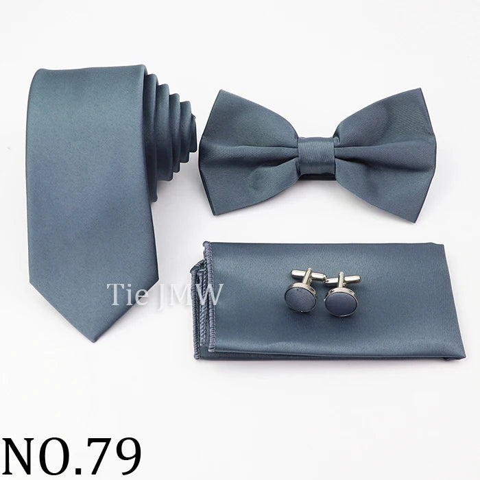 Hot Sale Pink Purple Sage Green Tie Set Polyester Necktie Bowtie Cufflink Brooch For Groom Suit Wedding Cravat Shirt Accessory