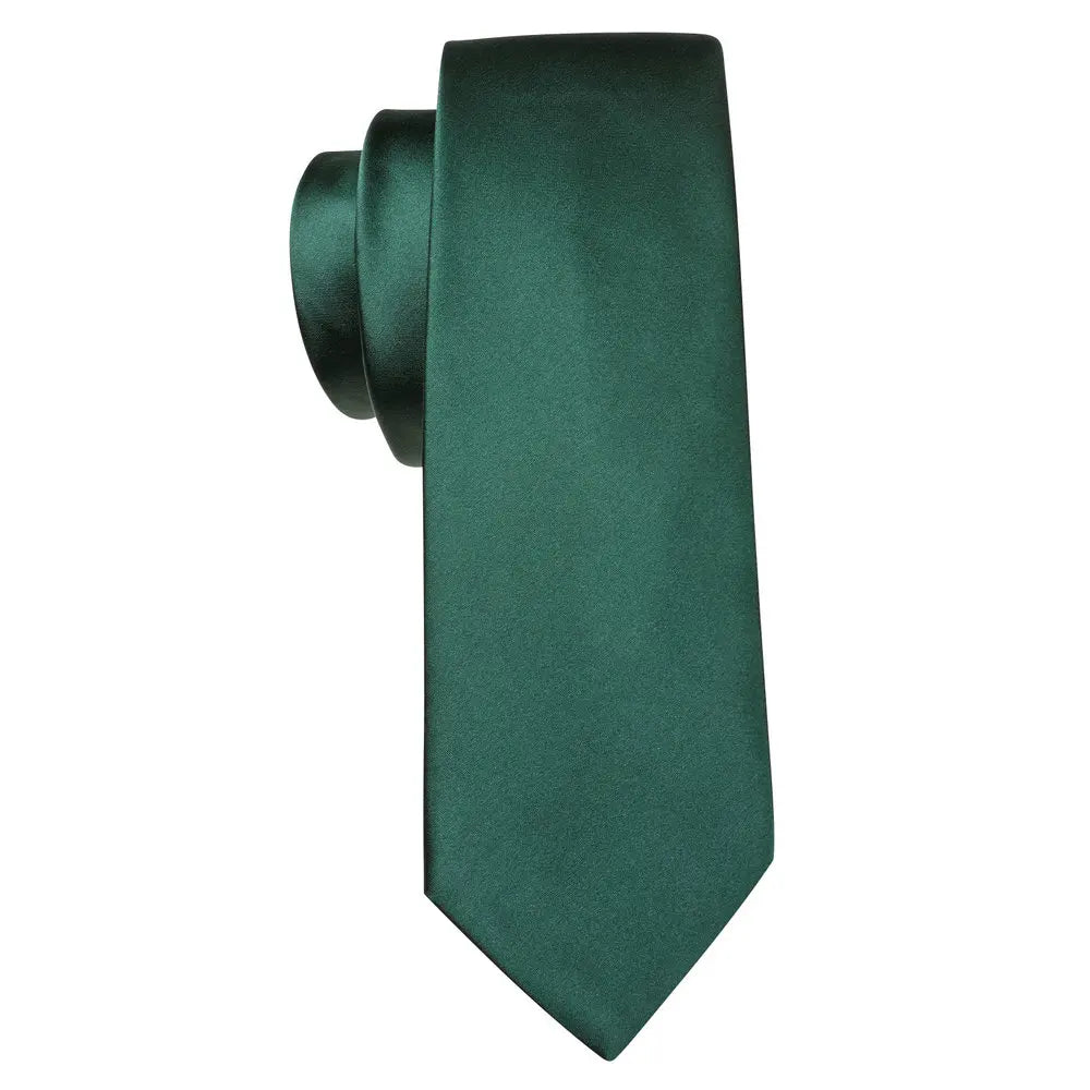 Dark Green Silk Solid Men Ties With Pocket Square Cufflinks Set Elegant Woven High Quality Suit Necktie Wedding