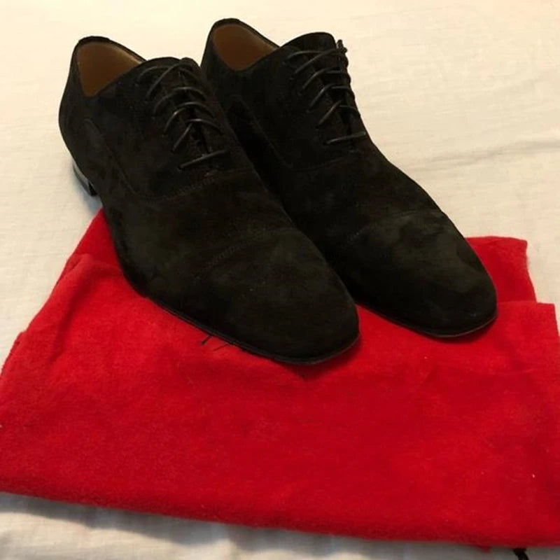 Brand New 2024-2025  Red Sole Men Shoes Black Flock Derby Shoes Breathable Lace-up Handmade Men Shoes Free Shipping Chaussures Pour Hommes