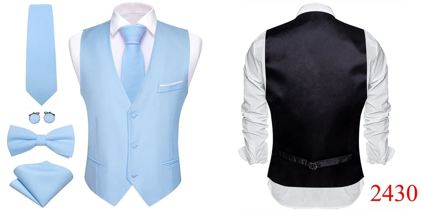 Elegant custom Vest for Men Solid Satin Waistcoat Tie Bowtie Hanky Set Sleeveless Jacket Formal Male Gilet Suit- FREE SHIPPING FREE SHIPPING FREE SHIPPING