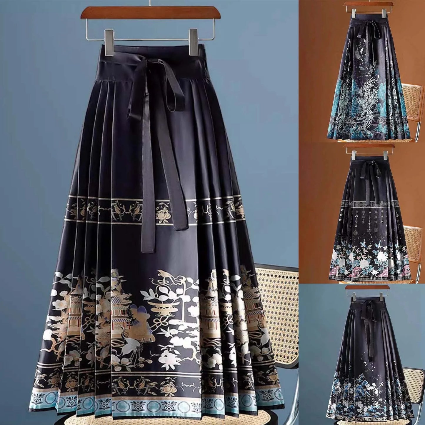 FRENCH Style Skirt High Waist Black Jacquard Pleated Bandage Elegant Half-body Skirt Women Fashion Tide New Horse Face Skirt