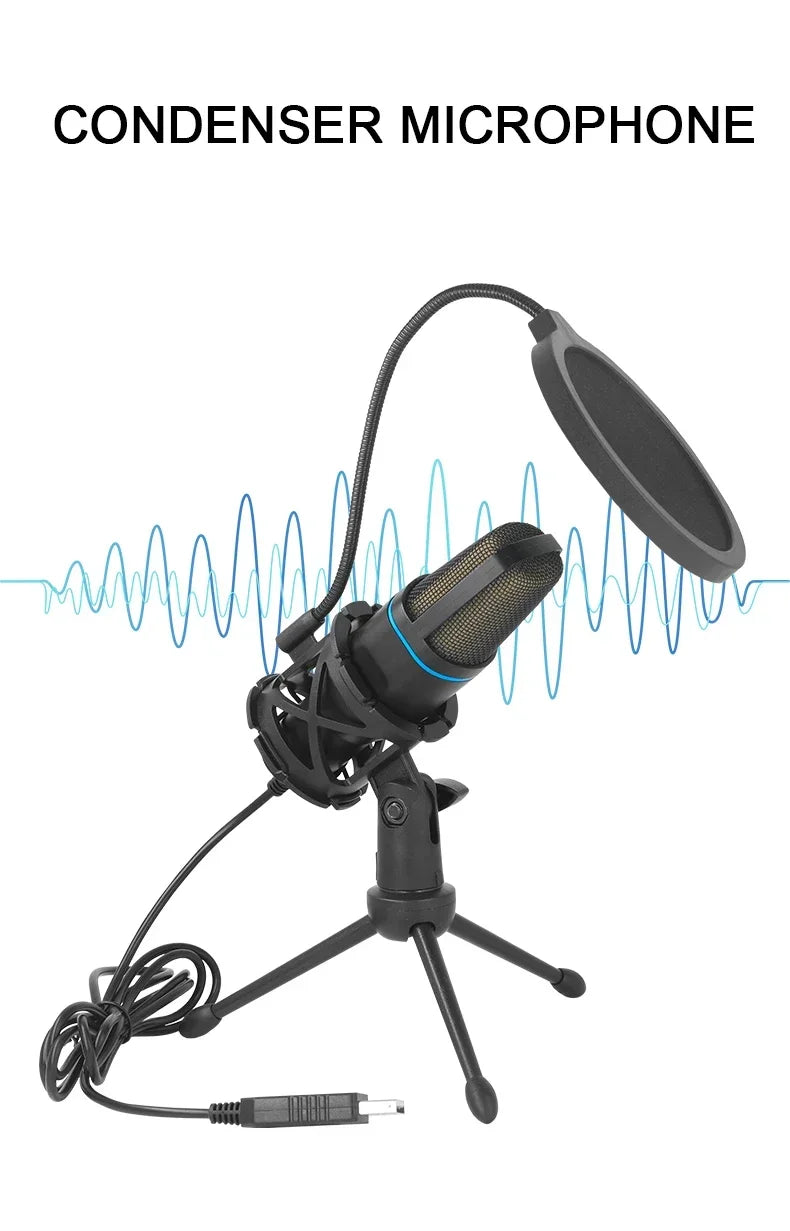 RGB Professional Microphone USB Microfone Condensador Wire Gaming Mic for Podcast Recording Studio Streaming Laptop Desktop PC