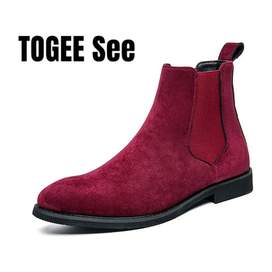 Trendy Brand 2025  British Style Men Boots High Top Slip On Suede Leather Ankle Boots Spring Autumn New Chelsea Boots Men Casual Shoes