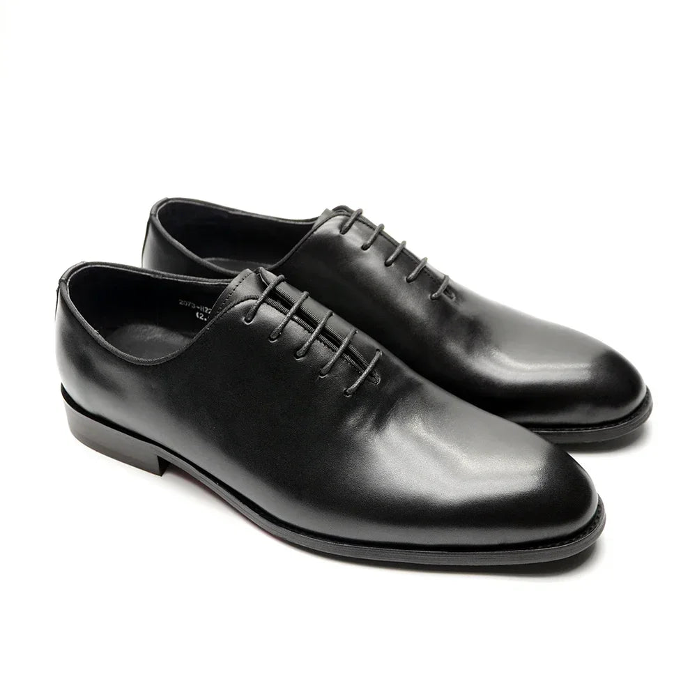 Brand Designer Whole Cut Oxford Dress Shoes Men Genuine Leather Handmade Lace Up Plain Toe Business Office Formal Wedding Shoe