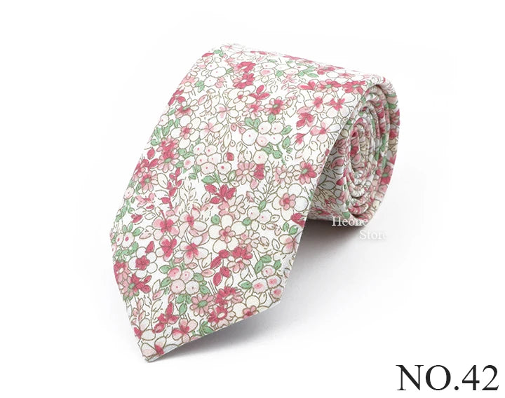 New Chic Floral Tie For Men 2025 100% Cotton Beautiful Elegant Flower Necktie White Blue Narrow Skinny Wedding Casual Cravat