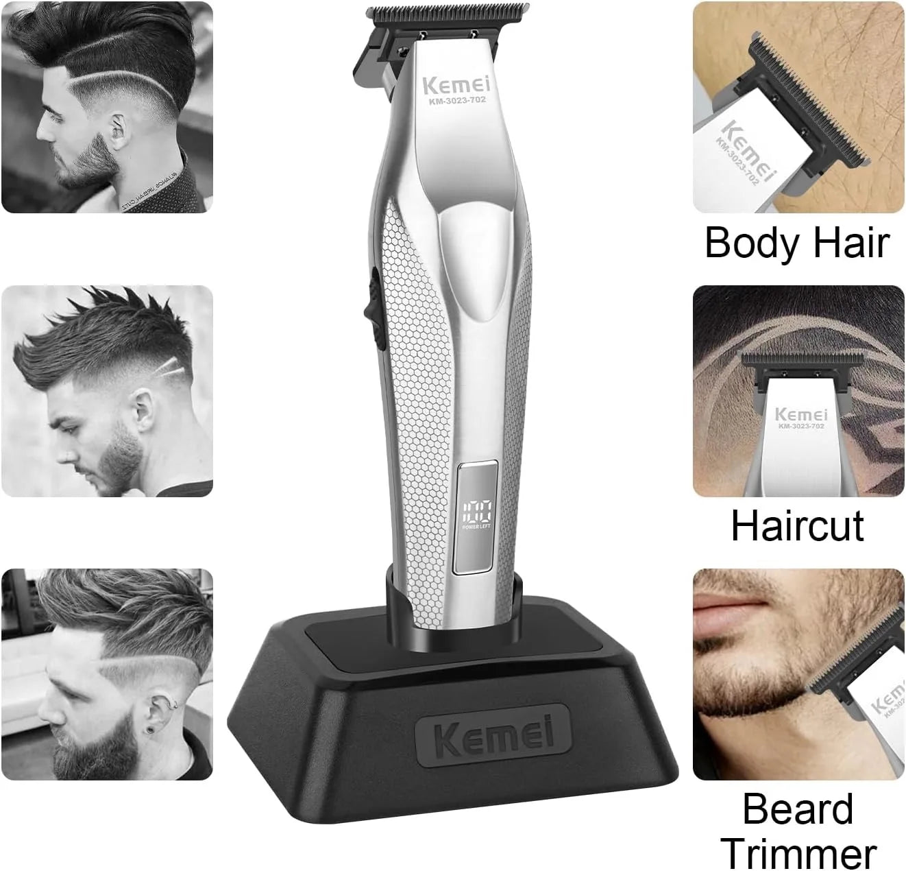 Kemei Barber Professional Hair Clipper and Hair Trimmer Combo Electric Men Zero Gapped Trimmer Fade Finish Hair Cutting Machine