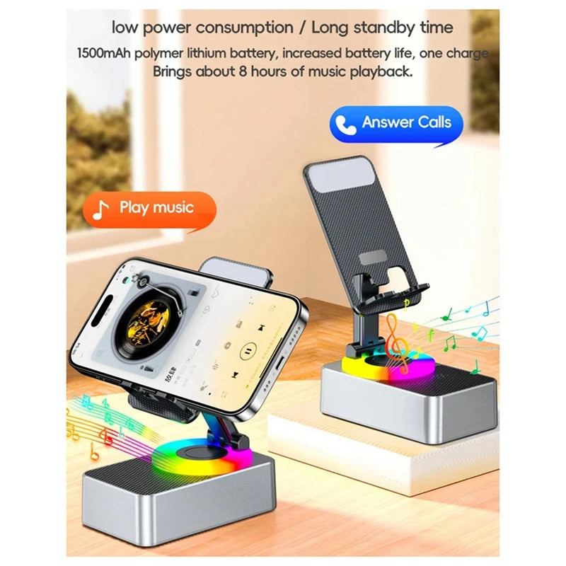 3-In-1 Mobile Phone Holder, Audio Power Bank, Bluetooth Call Speaker, Multi-Function Foldable Rotating Desktop