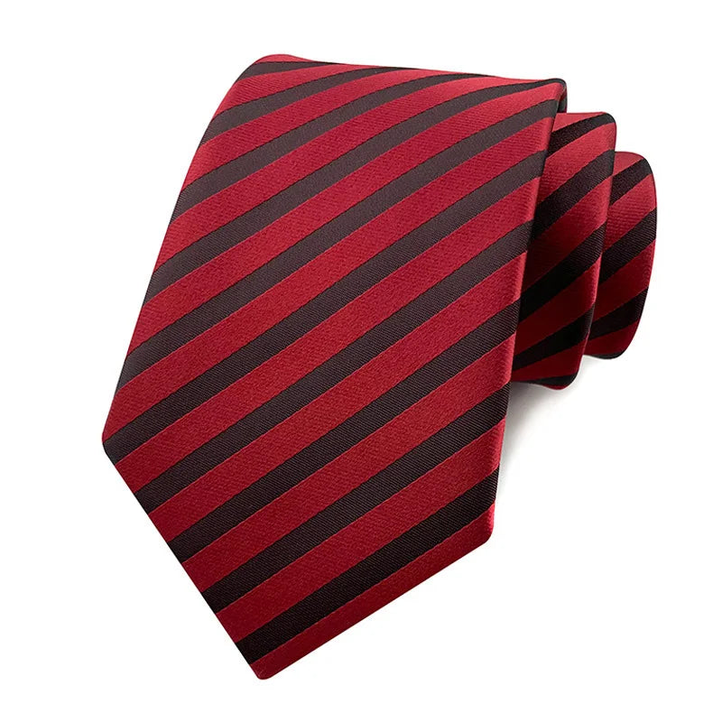 Luxury 8CM Mens Ties Necktie Red Color Stripes Ties For Man Groom Jacquard Woven Neck Tie For Business Wedding Party