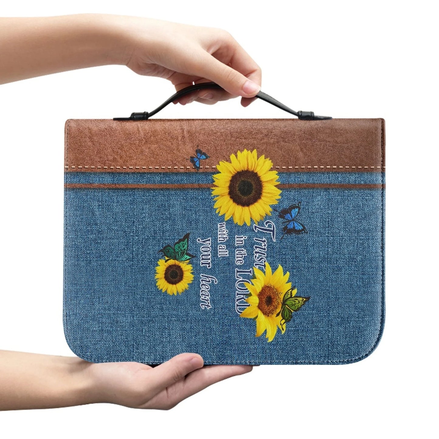 M Size Leather Cross Design Printed Book Bible Bag Student Travel Storage Bag One-handed Portable Storage Student Handbag