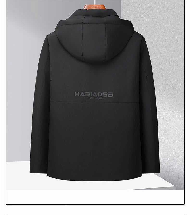 Men Winter  2025-2026 Thick Warm Parka Coat Fleece Inside Male Solid Color Hooded Thick Jacket  Men's Middle Long Coat Size