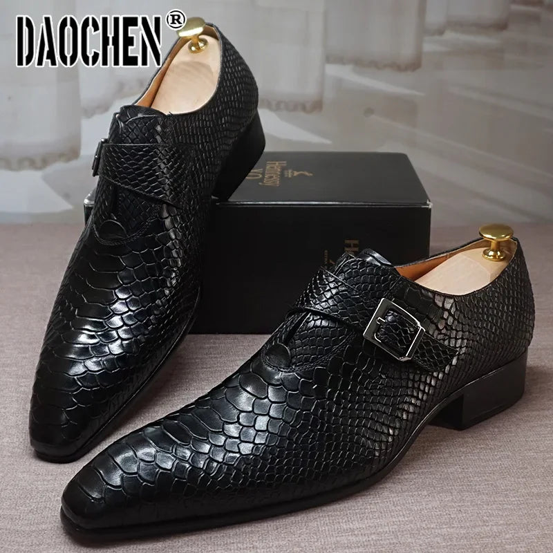 Luxury Men's Loafers Dress Shoes Snake Prints Formal Men Casual Shoes Black Brown Monk Loafers Office Wedding Leather Shoes Men 10%  FOR  ANY  PURCHASE