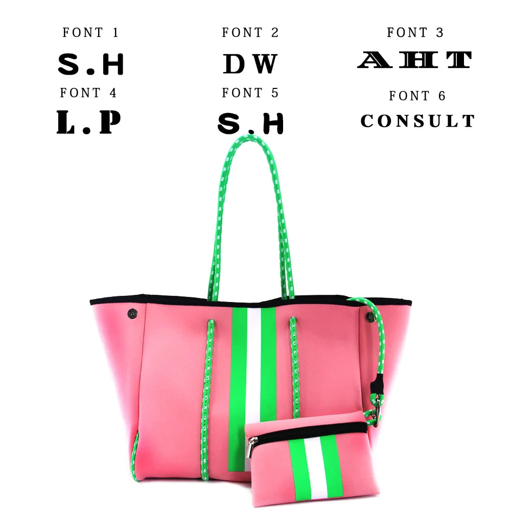 Personalized Custom Women's Handbag Printed Handbag Beach Bag Leisure Travel Tote Bag Diving Material Solid Color With Stripes