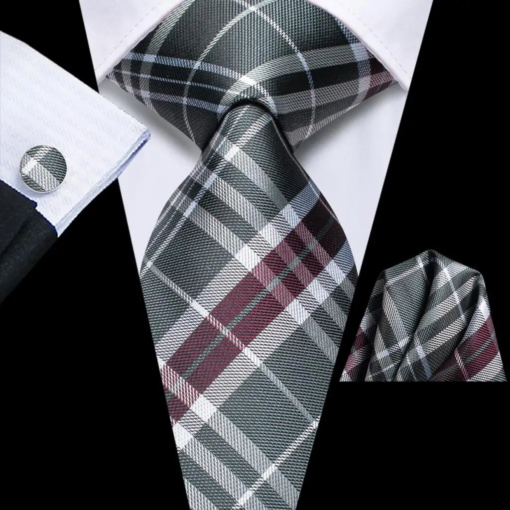 Our Brand  2025 Hi Tie Striped Sage Green Mens Fashion Necktie Handkerchief Cufflinks for Tuxedo Accessory Classic Silk Luxury Tie for Man Gift