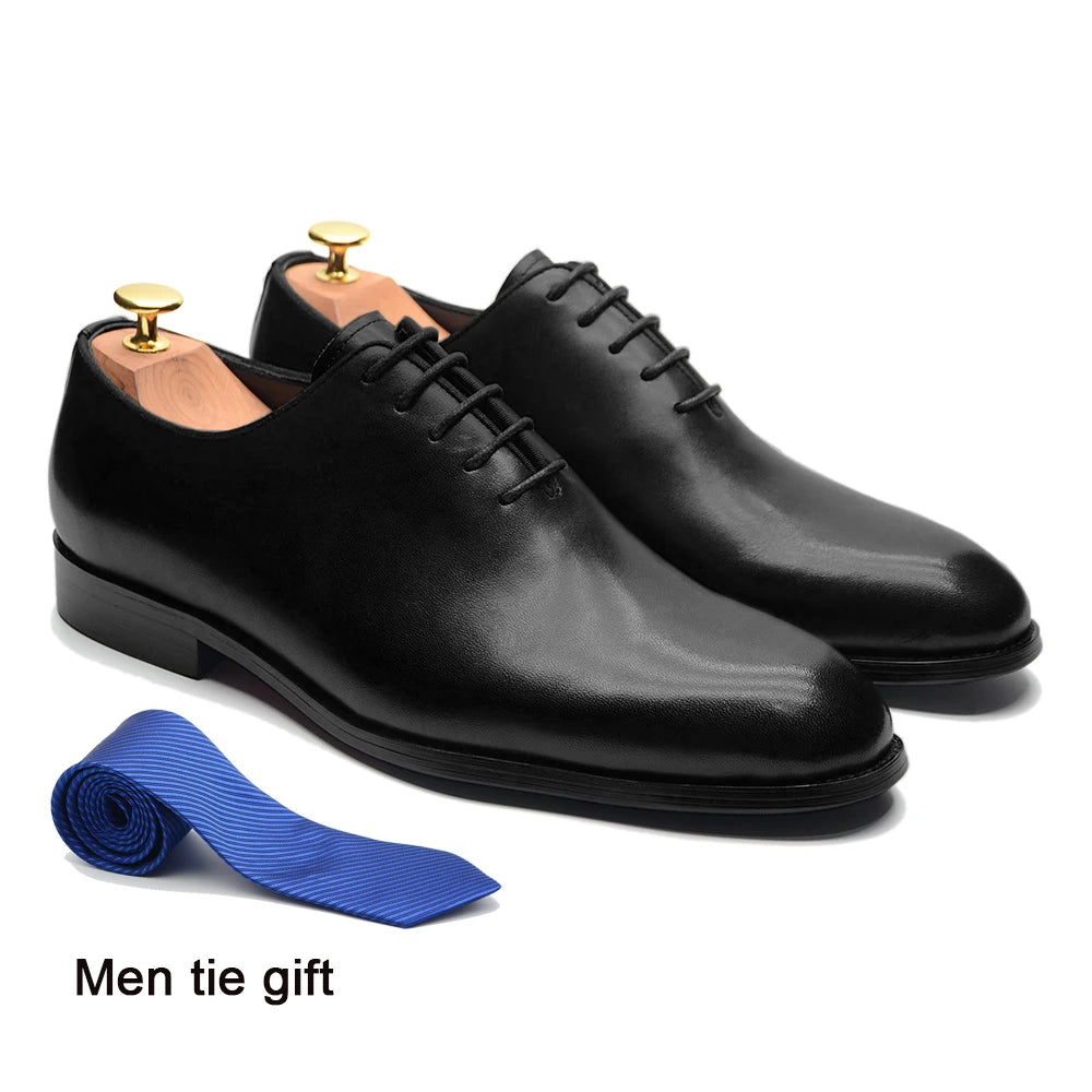 Brand Designer Whole Cut Oxford Dress Shoes Men Genuine Leather Handmade Lace Up Plain Toe Business Office Formal Wedding Shoe