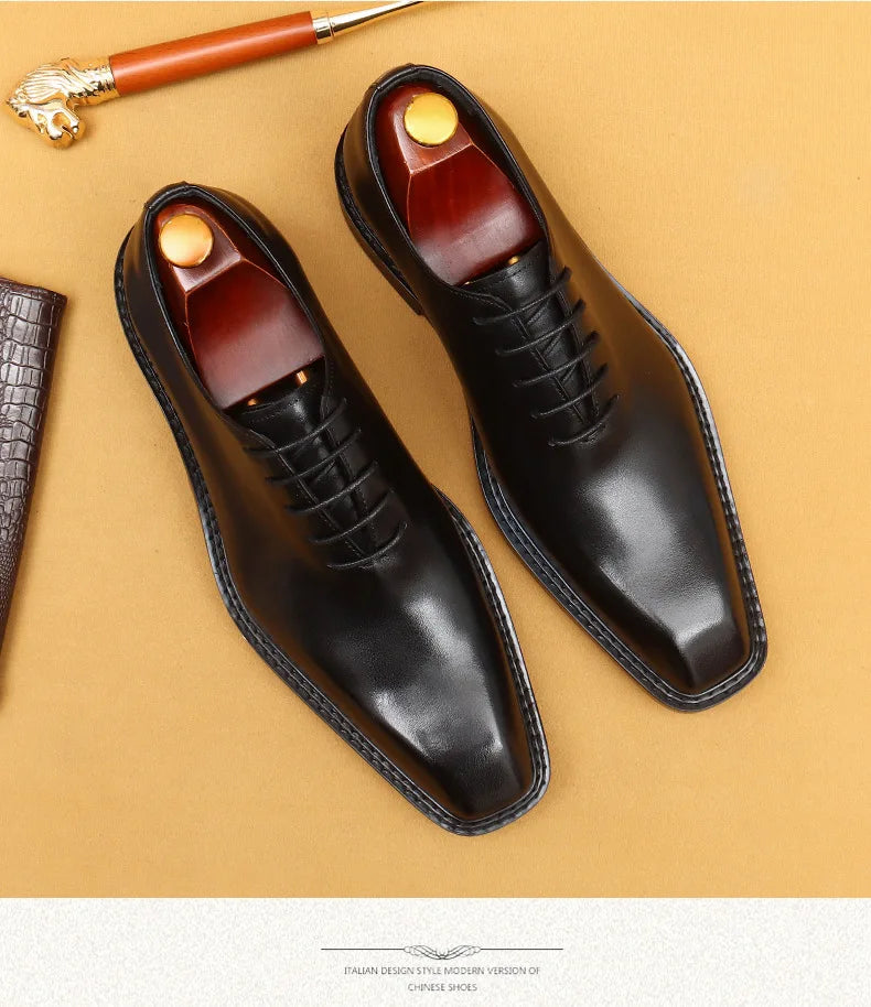 Handmade Mens Wedding Oxford Shoes Brown Genuine Leather Brogue Men's Dress Shoes Lace Up Business Formal Shoes for Men