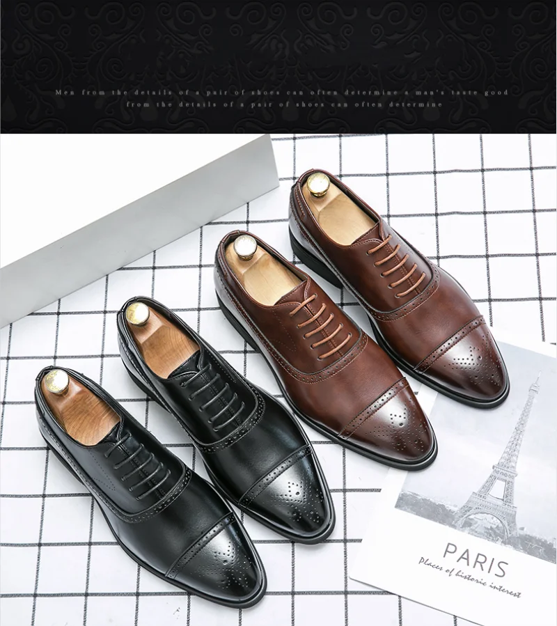 New Collections 2024-2025 Oxfords Men Shoes Red Sole Fashion Business Casual Party Banquet Daily Retro Carved Lace-up Brogue Dress Shoes