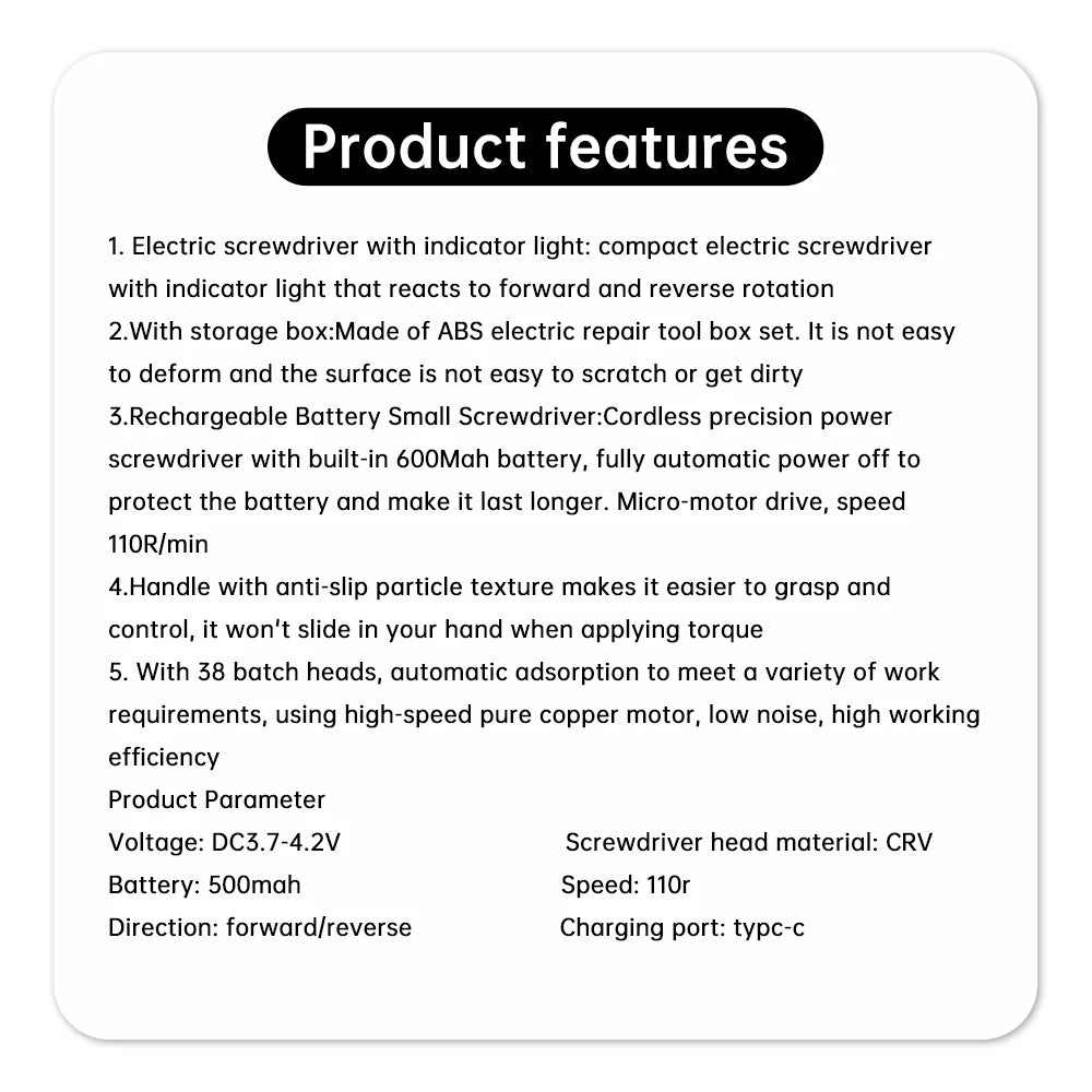 Electric Screwdriver Set DC3.7-4.2V 46 In One Small Precision Electric Screwdriver Rechargeable Wireless Mini Small Bits