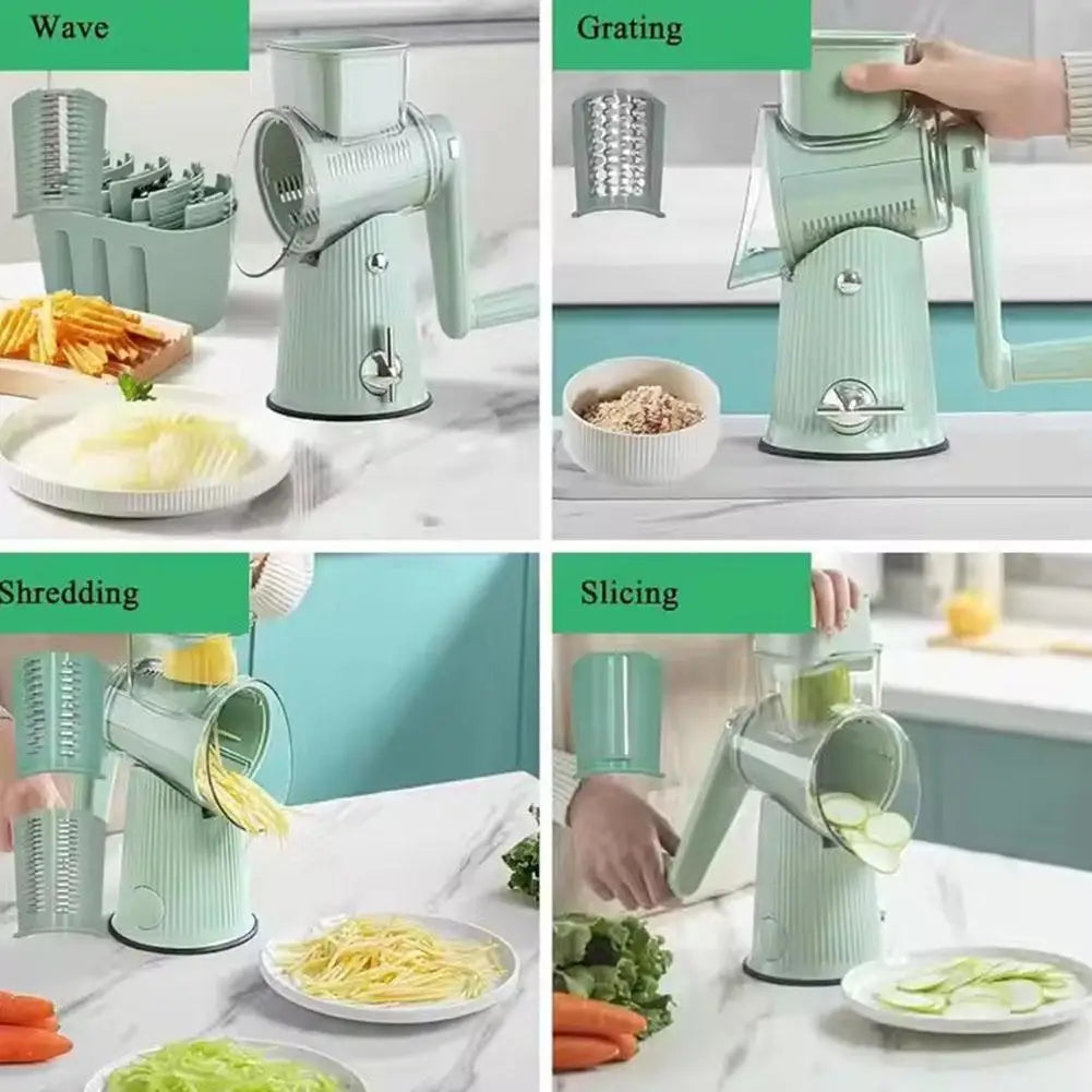 New 2025 5 In 1 Rotary Cheese Grater With Handle Manual Vegetable Graters Shredder Slicer Nuts Grinder With Strong Suction Base