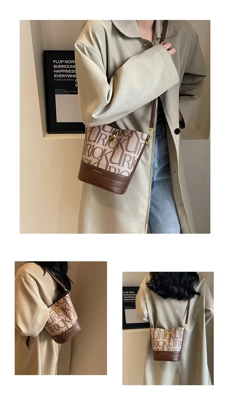 New Collection 2024-2025 Fashionable Retro Bucket Bag New High-capacity Printed Single Shoulder Crossbody Bag  High-quality Designer Handbag for Women FREE  SHIPPING