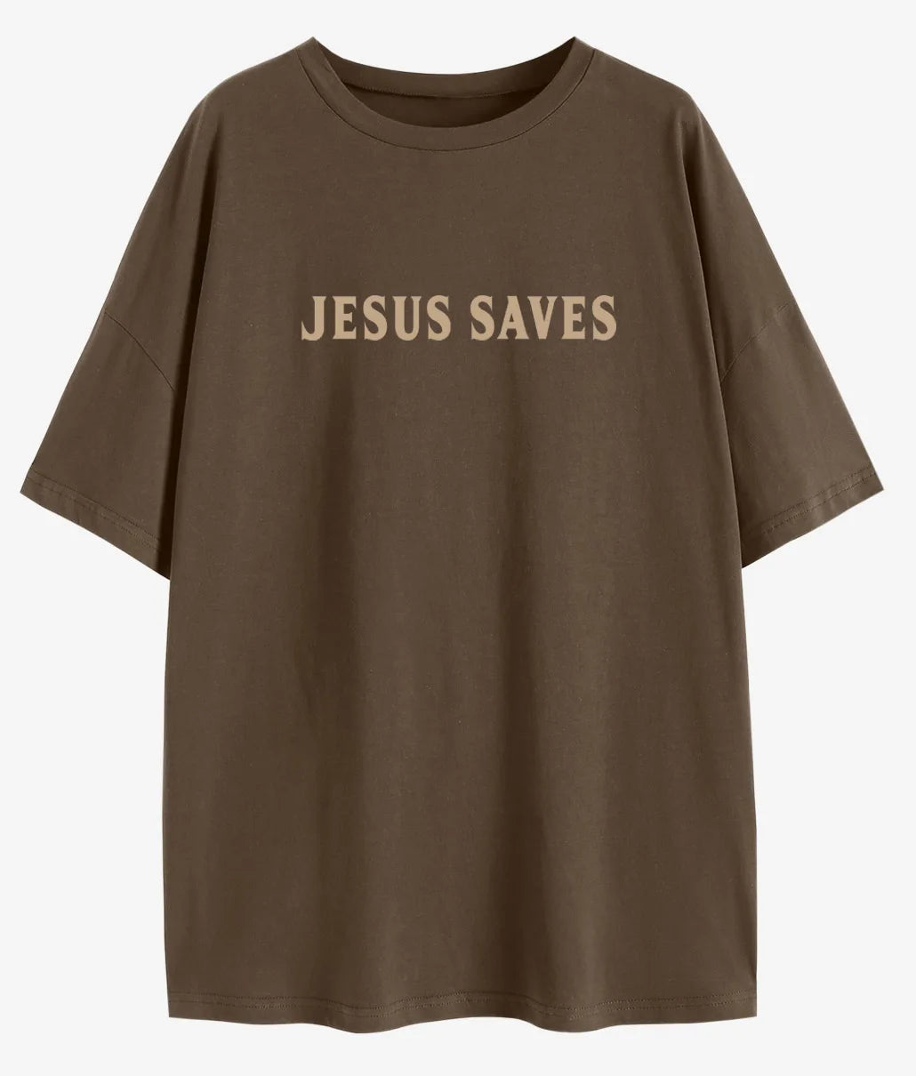 Good News JESUS -CHRIST Saves Oversized T-Shirt JESUS CHRIST Apparel Christian Loose Tee Women Trendy Casual cotton Aesthetic Top