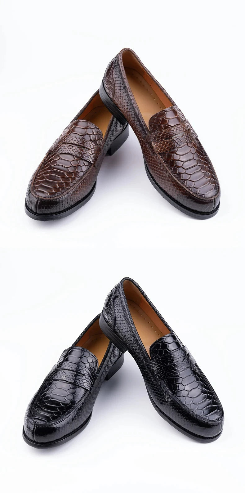 New Collection 2024-2025 Snake Printing Leather Men Shoes Loafers Design Slip on Daily Casual Shoe Genuine Cowhide Handmade Sewing Comfortable Dress Shoe