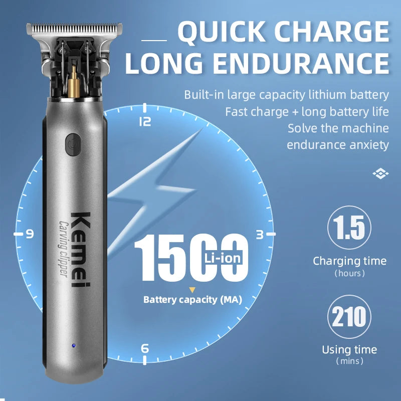 Kemei Mini Clippers Men's Beard Trimmer Zero Gapped T-Blade Hair Cutting Machine Cordless Professional clippers KM-1757