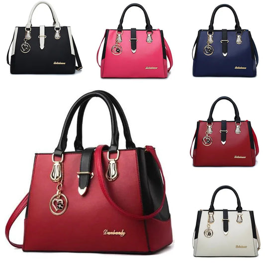 AMAZONY 2024 Ladies Hand Bags Fashion Patchwork Shoulder Office Work PU Leather Bag Female Casual Solid Color Bags Lady Simple Messenger Bag