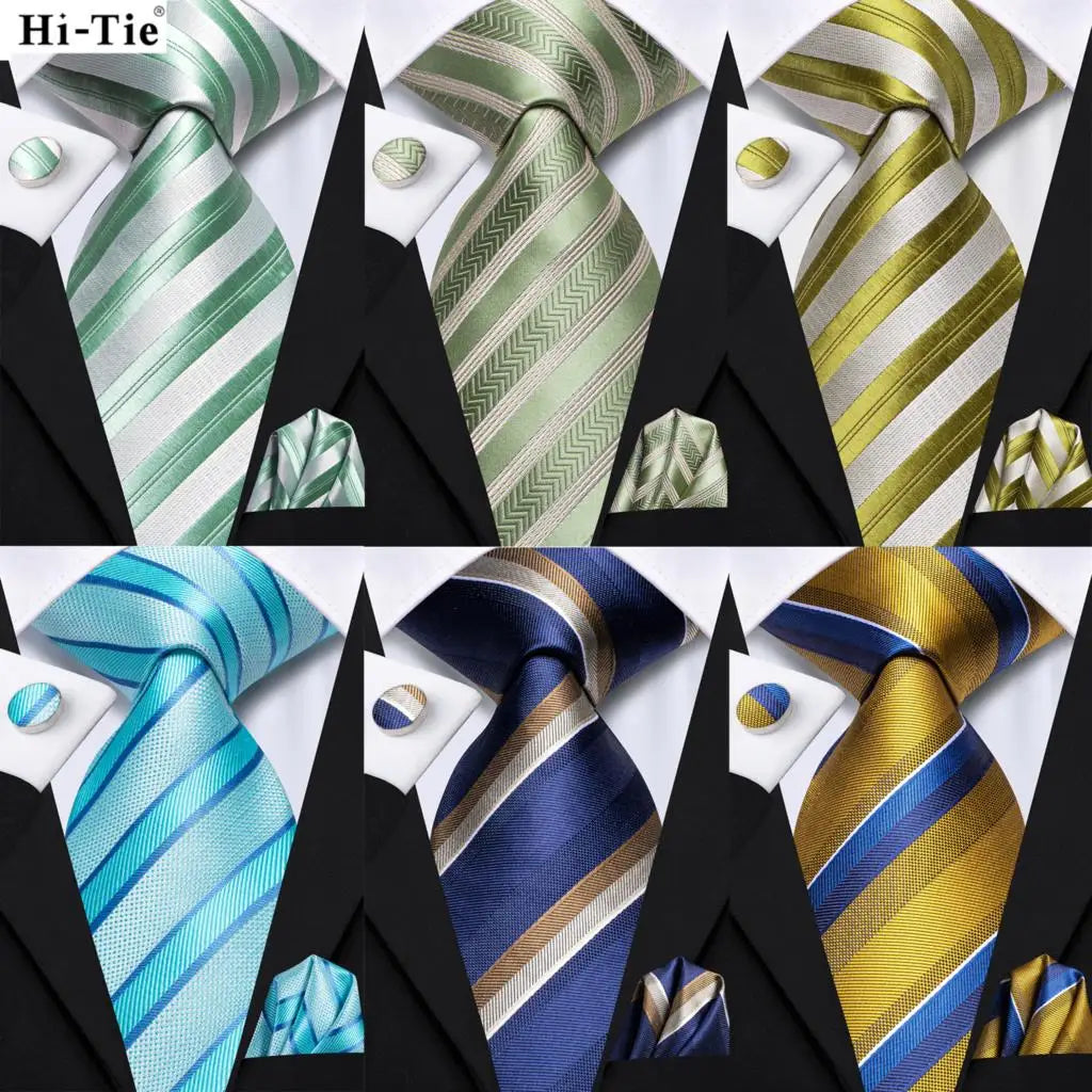 Our Brand  2025 Hi Tie Striped Sage Green Mens Fashion Necktie Handkerchief Cufflinks for Tuxedo Accessory Classic Silk Luxury Tie for Man Gift