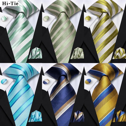 Our Brand  2025 Hi Tie Striped Sage Green Mens Fashion Necktie Handkerchief Cufflinks for Tuxedo Accessory Classic Silk Luxury Tie for Man Gift