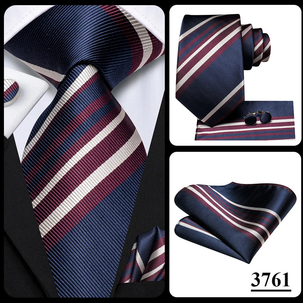 Our Brand  2025 Hi Tie Striped Sage Green Mens Fashion Necktie Handkerchief Cufflinks for Tuxedo Accessory Classic Silk Luxury Tie for Man Gift