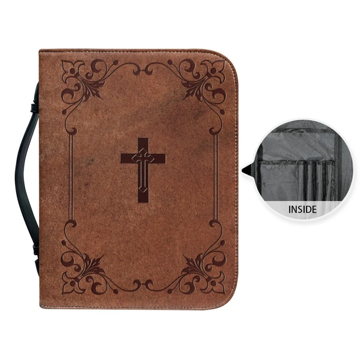 M Size Leather Cross Design Printed Book Bible Bag Student Travel Storage Bag One-handed Portable Storage Student Handbag