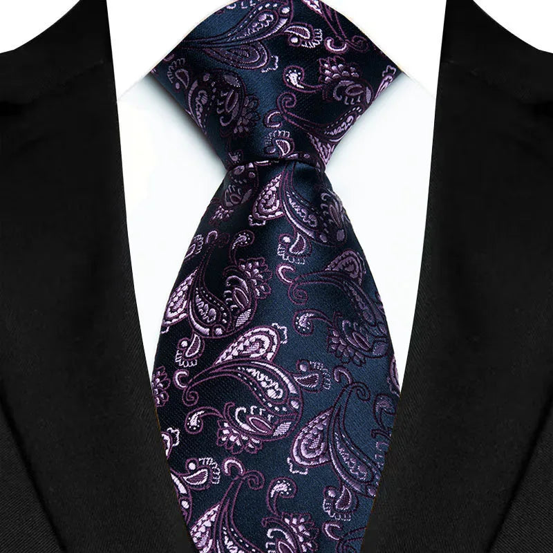 Luxury 8CM Mens Necktie Purple Color Stripes Floral Plaid Ties For Man Groom Jacquard Woven Neck Tie For Business Wedding Party