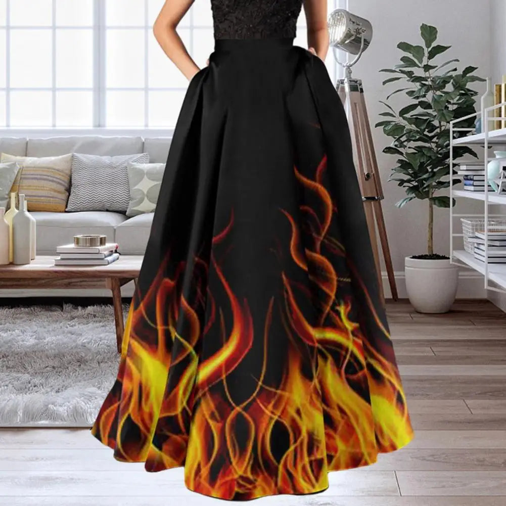 NEW 2024 Women Maxi Skirt High Waist A-line Big Swing Skirt Flower Print Zipper Half-opening Bohemian Loose Party Prom Beach Skirt