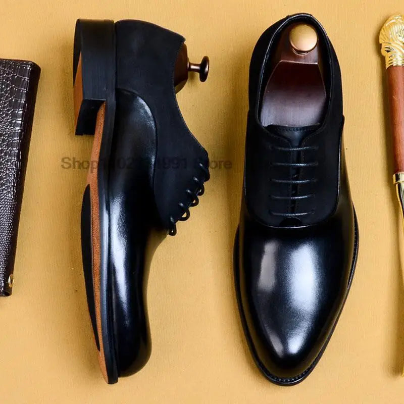 New 2024 HNXC Mens Oxford Genuine Leather Shoes Black Brown Classic Shoes Brogue Lace Up Dress Wedding Office Business Men Formal Shoes