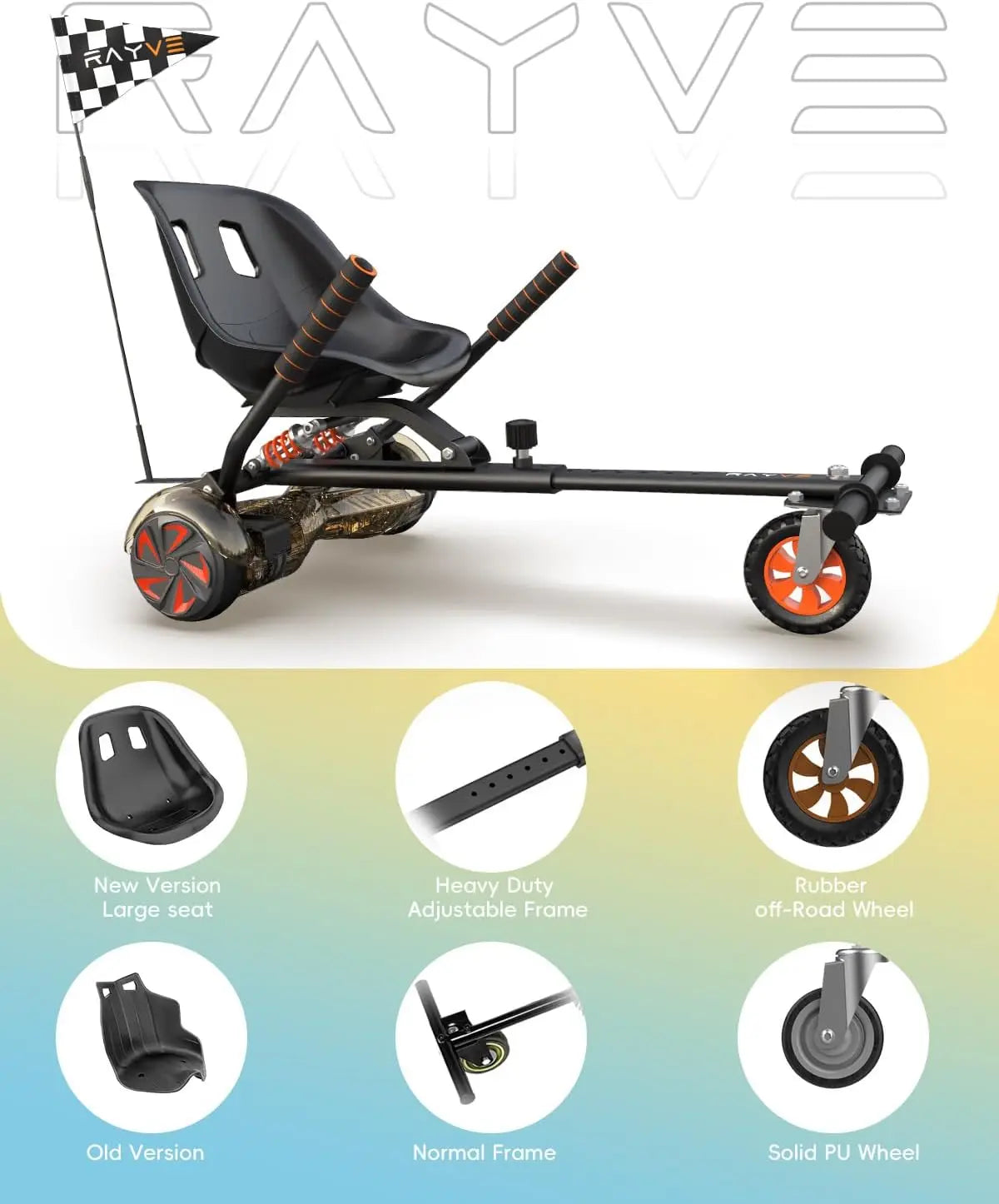 Hoverboard Attachment S1 with Rear Shock Absorption, Hoverboard Go Kart Accessory for 6.5" 8" 10" Hover Board, Adjustable Frame