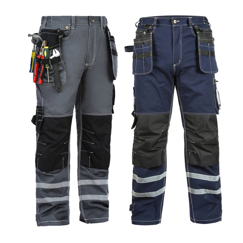 Electrician Men Working Pants Multi Functional Pockets Wear-resistance Workwear Trousers Reflective Work Mechanic Repair Mens Cargo Pants