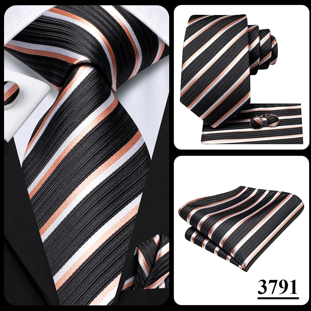 Our Brand  2025 Hi Tie Striped Sage Green Mens Fashion Necktie Handkerchief Cufflinks for Tuxedo Accessory Classic Silk Luxury Tie for Man Gift