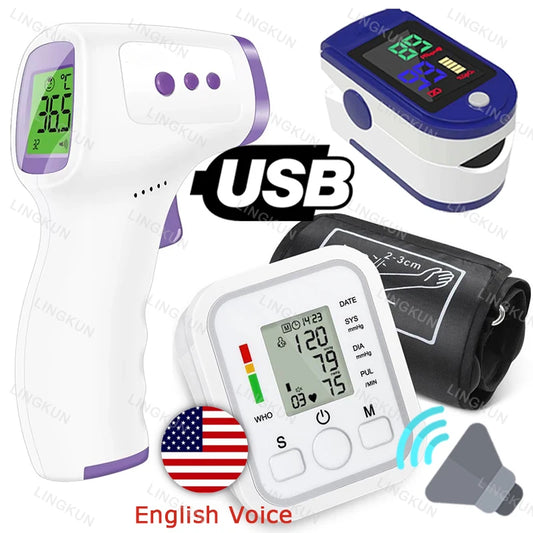 English Voice Digital Arm Blood Pressure Cuff Sensor Monitor BP Automatic Pressure Tonometer Tensiometer Heart Rate Pulse Meter