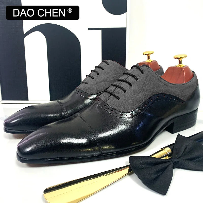 NEW 2024 LUXURY MEN'S OXFORD SHOES LACE UP BLCK MIXED RED SUEDE CASUAL MENS DRESS SHOES REAL LEATHER OFFICE WEDDING SHOES FOR MEN