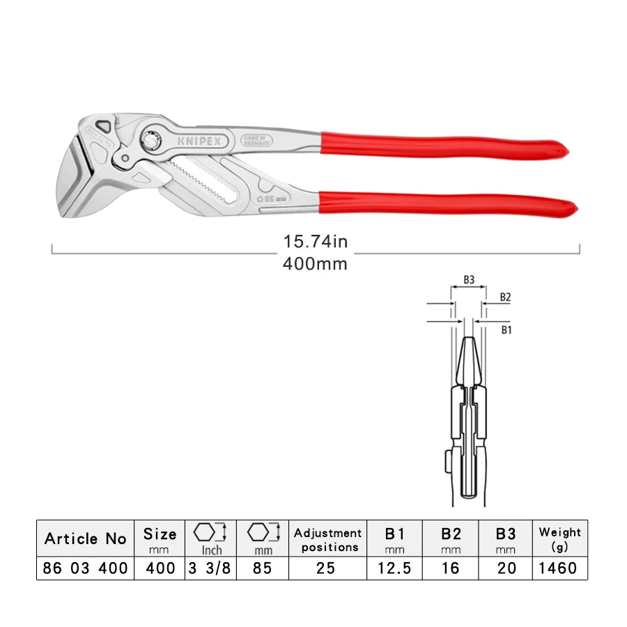 KNIPEX Pliers Wrench Chrome Plated Adjustable Plumbing Plier 8603125 8603150 8603180 8603250 8603300 8603400