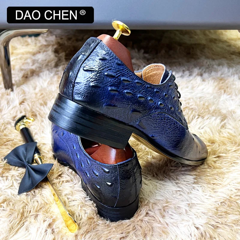 NEW 2024 ITALIAN MEN LEATHER SHOES BLUE BLACK CROCODILE SHOES LACE UP LUXURY MEN DRESS SHOES OFFICE WEDDING OXFORDS SHOES FOR MEN